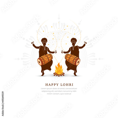 Vector illustration of Sikh Men Playing Dhol on Happy Lohri and Baishakhi Holiday for Punjabi festival. photo