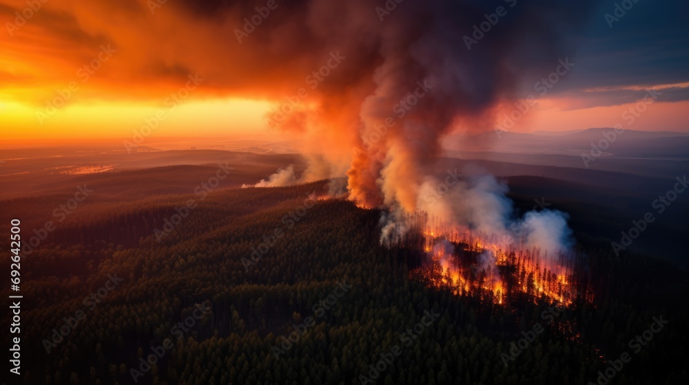 dramatic massive forest fire