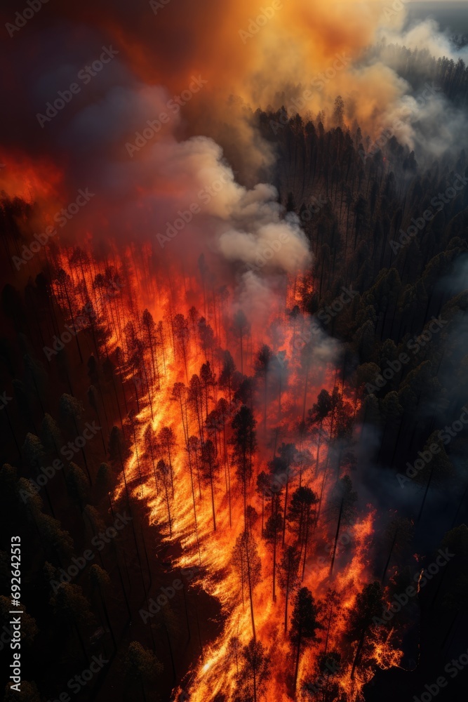 dramatic massive forest fire