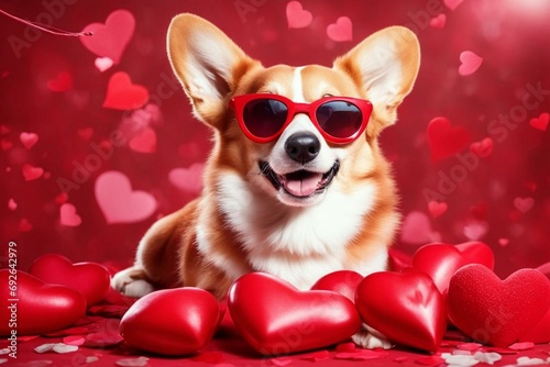 Valentine's Day, personable dog in colorful valentines