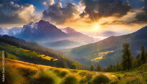Beautiful summer landscape in the mountains. Sunrise in the mountains.