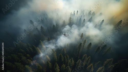 the drone as a vigilant sky guardian overseeing the firefighting efforts in the midst of a forest blaze
 photo