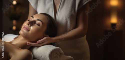 Face and head massage for a girl in relax spa, spa treatments