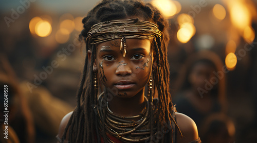 Young african girl wearing traditional jewelry.