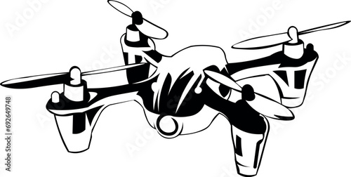 Cartoon Black and White Isolated Illustration Vector Of A Flying Drone