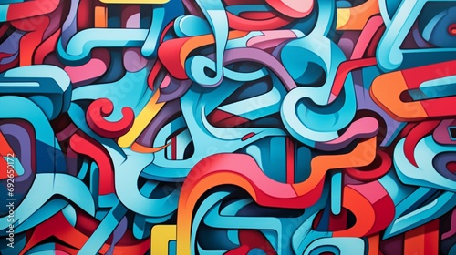 Abstract patterns of spray paint on an urban wall forming a vivid mural