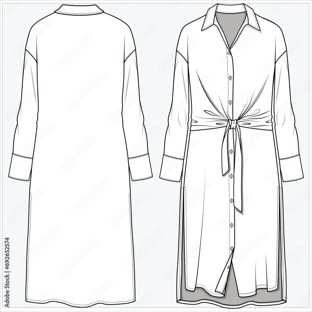 SHIRT DRESS WITH DROP SHOULDER AND FRONT TIE UP DETAIL DESIGNED FOR WOMEN AND TEEN GIRLS IN VECTOR ILLUSTRATION FILE SHIRT DRESS WITH DROP SHOULDER AND FRONT TIE UP DETAIL DESIGNED FOR WOMEN AND TEEN GIRLS IN VECTOR ILLUSTRATION FILE