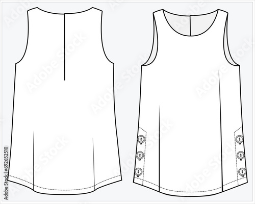 SLEEVELESS WOVEN TOP WITH FRONT BUTTONED DETAIL DESIGNED FOR WOMEN AND TEEN GIRLS IN  VECTOR ILLUSTRATION FILE