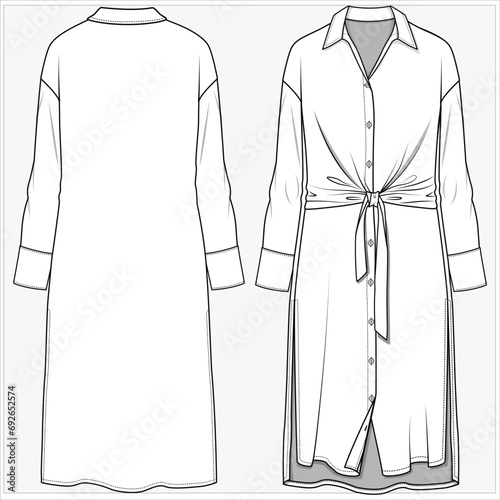 SHIRT DRESS WITH DROP SHOULDER AND FRONT TIE UP DETAIL DESIGNED FOR WOMEN AND TEEN GIRLS IN  VECTOR ILLUSTRATION FILE photo