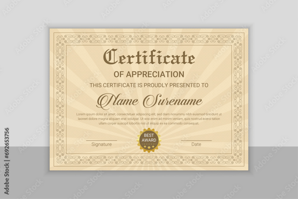 Modern Certificate design template with certificate border, diploma, Vector illustration and vector Luxury premium badges and background  design, Frame, Border, Set of retro vintage badges and labels