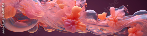 3D abstract bloom liquid blossom organic flower orange peach fuzz glass and plastic background #692653924