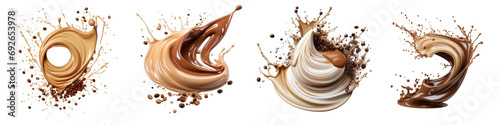 Chocolate splash cocoa and coffee milk Hyperrealistic Highly Detailed Isolated On Transparent Background Png File