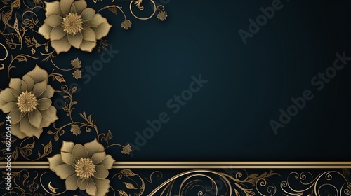 An ornamental Eid greeting card, with a border of golden arabesque patterns, leaving a central void for Eid wishes.