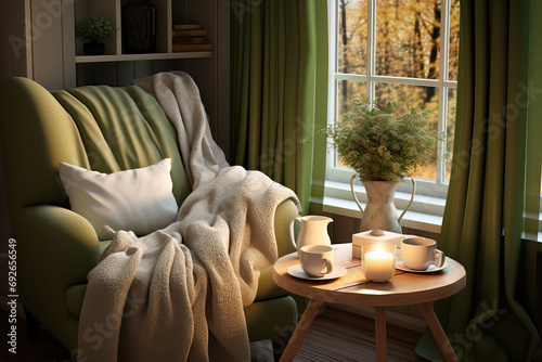Cozy nook in matcha color photo