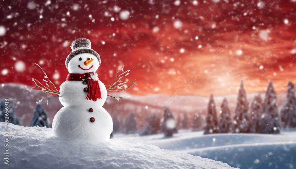 Fototapeta premium Snowman winter landscape