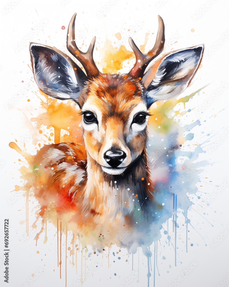 Wildlife sika deer, paint watercolor