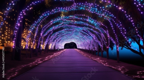 A breathtaking Eid ul Fitr themed light tunnel  with thousands of twinkling lights  creating a magical walking path.