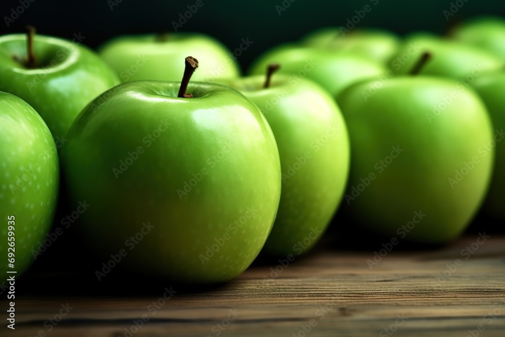Fresh green apples on brown wooden background Fresh green apples on brown wooden background