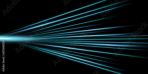 Glowing speed stripes. Traces of movement of a car. Night city lighting with long exposure. Abstract vector illustration isolated on black background.