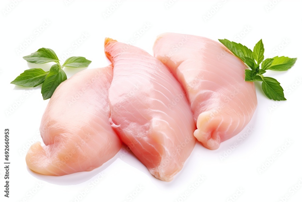 Raw chicken fillet on white background. Generative AI Raw chicken fillet on white background. Generative AI