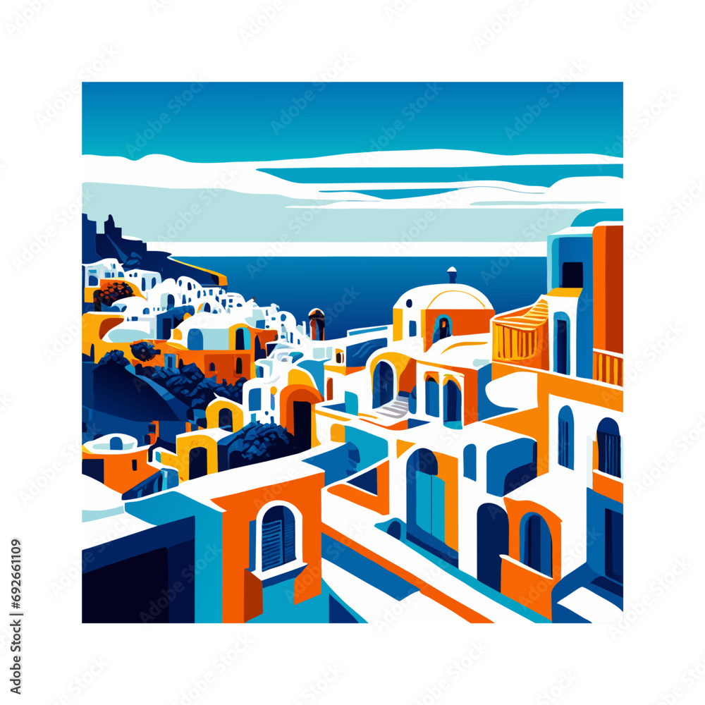 Obraz premium Wonderful scarf design model inspired by Santorini city, Greece
