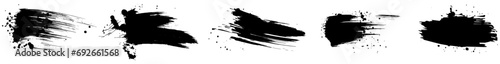 Ink strokes and stains set. Brushstroke grunge curves with dirty spots and brush strokes for creative decoration and vector design