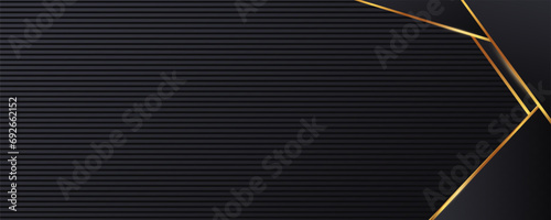 Chromed black mesh with gold edging stripes background. Metal yellow and dark stripes with minimal tracery design decorative vector ornament