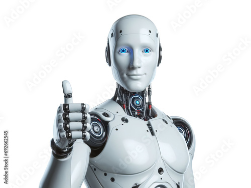 Smiling, Human-Like Robot Giving Thumbs-Up, Humanoid Robot Approving Thumbs Up