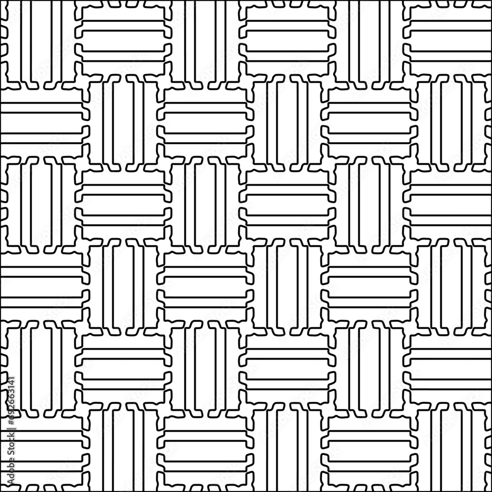 Figures from lines.Black pattern on white wallpaper for web page, textures, card, poster, fabric, textile. Abstract background.Repeating background image.White texture. Lines form shapes. Figures from lines.Black pattern on white wallpaper for web page, textures, card, poster, fabric, textile. Abstract background.Repeating background image.White texture. Lines form shapes.