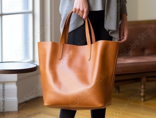 A sleek and sophisticated leather tote. Generated with AI Technology