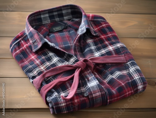 A plaid flannel shirt tied around the. Generated with AI Technology