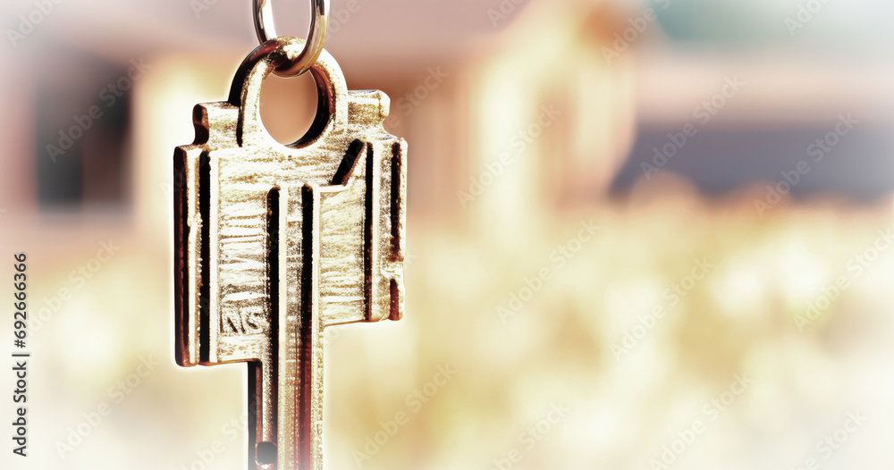 The key against the background of a blurred house. The key against the background of a blurred house.