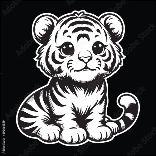 tiger vector   baby tiger silhouette   bay tiger vector illustration black background