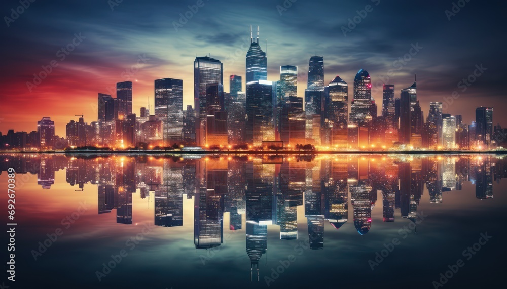 City Skyline Reflecting in Water
