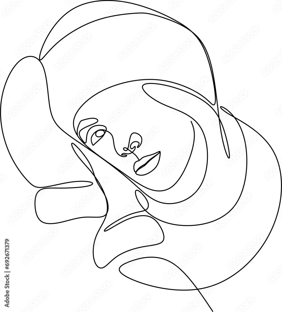 Abstract modern portraits of a woman in a cozy warm hat. Linear vector illustration. Abstract modern portraits of a woman in a cozy warm hat. Linear vector illustration.