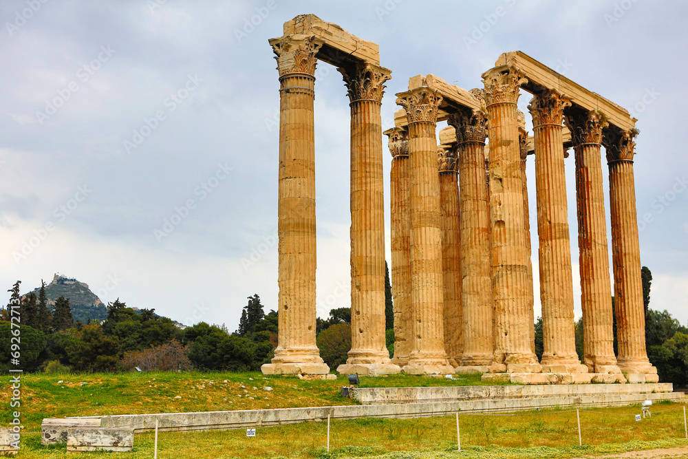 Greece Athens Olympic Temple of Zeus on a cloudy summer day