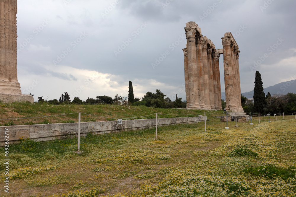Greece Athens Olympic Temple of Zeus on a cloudy summer day