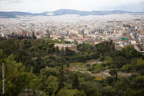 Greece Athens city view from the Acropolis on a cloudy summer day © Iurii