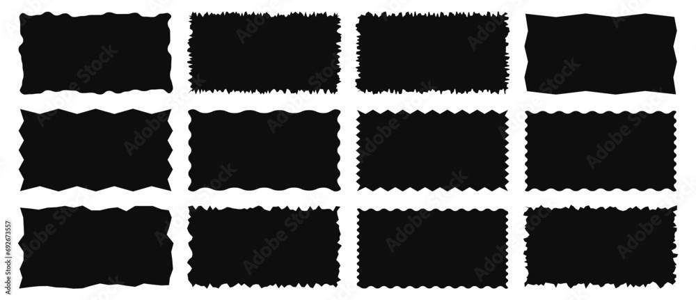 Torn shape pieces set. Set of black jagged  paper rectangle . Zig zag rectangle  shape with jagged edges - obrazy, fototapety, plakaty 