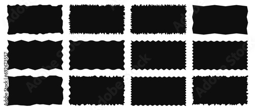 Torn shape pieces set. Set of black jagged  paper rectangle . Zig zag rectangle  shape with jagged edges