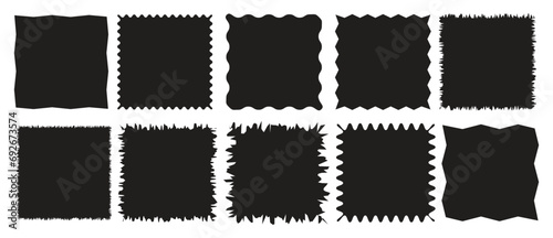 Torn shape pieces set. Set of black jagged  paper square. Zig zag square shape with jagged edges photo