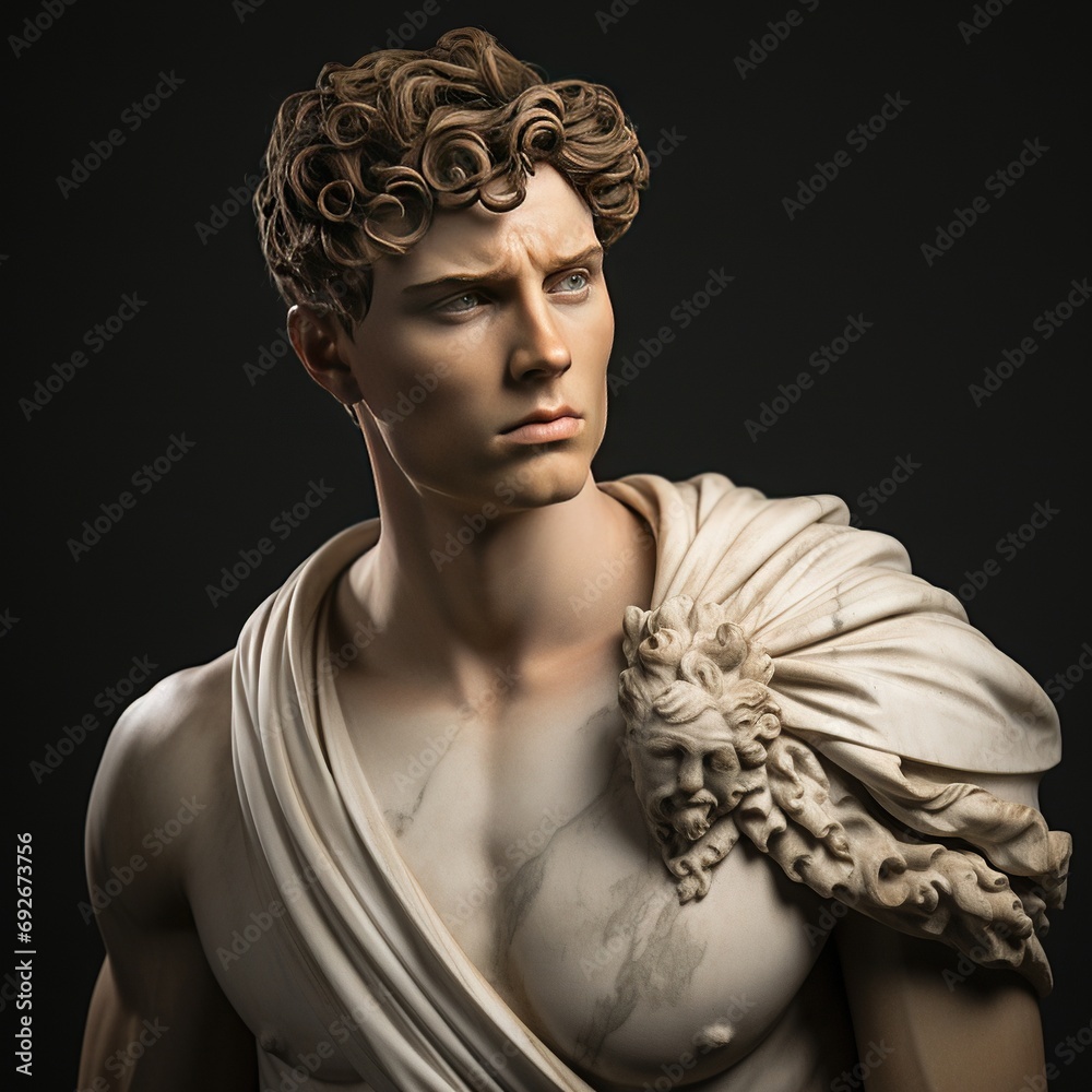Abstract ancient roman, greek stoic person with a muscular body, marble sculpture, bust, statue