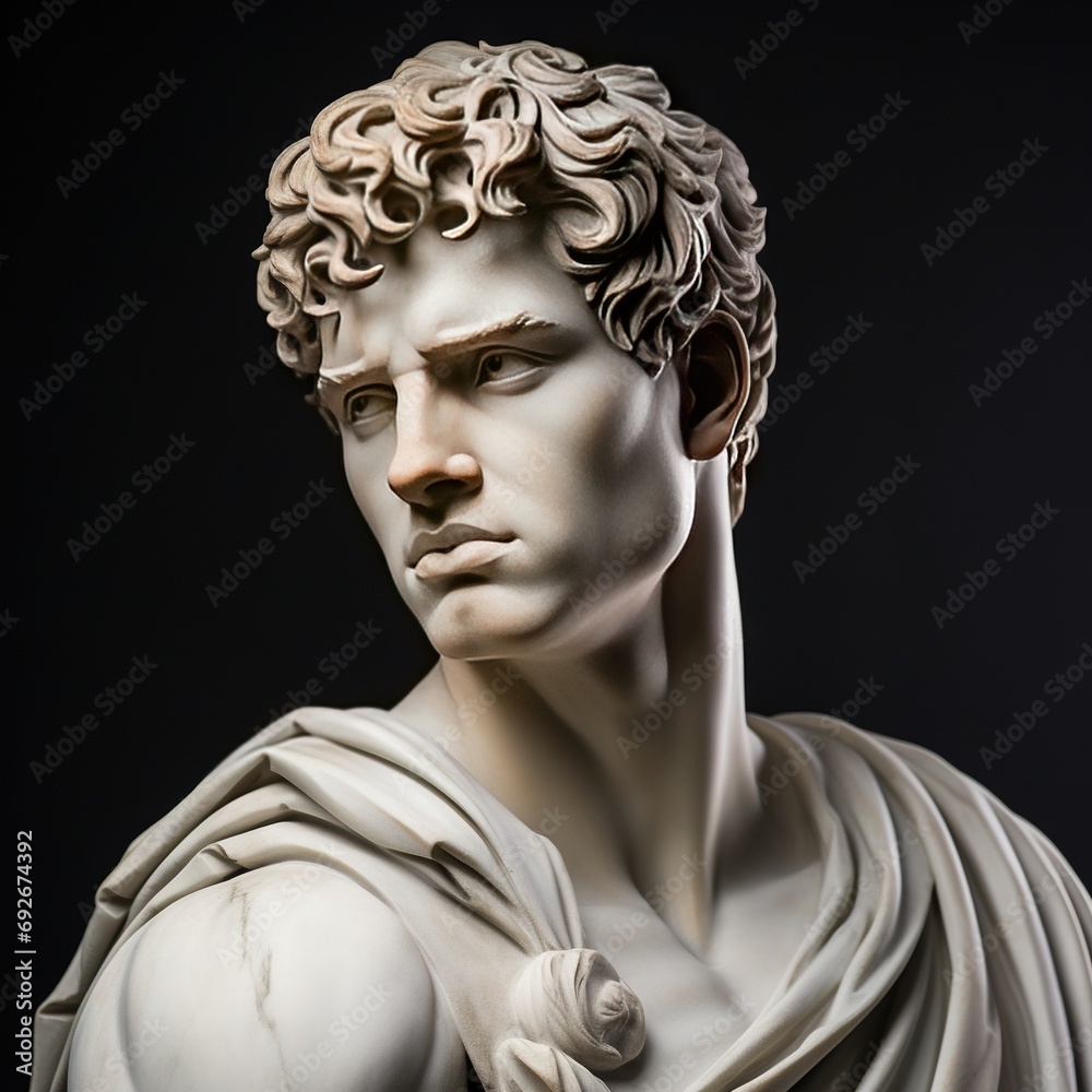 Abstract ancient roman, greek stoic person with a muscular body, marble ...