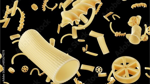 falling pasta. Slow-motion video. Alpha channel. No background. Realistic Loop 3D animation (ID: 692674578)