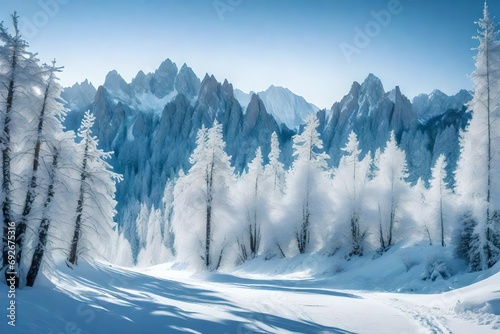 snow covered mountains and tree © HUSNA