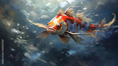 3D cartoon underwater koi fish background illustration photo