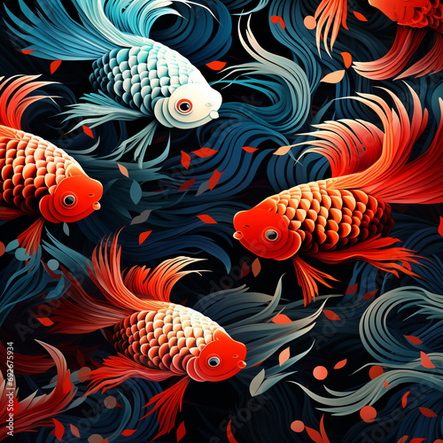 3D cartoon underwater koi fish background illustration f