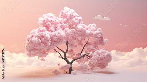 3D rendering of a japanese cherry tree over pink fluffy © Ayyan