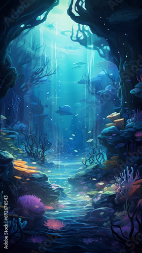 3D cartoon underwater sea background illustration t