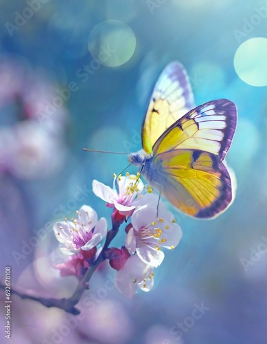 Butterfly in Sea of Flowers, Spring Wallpaper or Background - Space for Copy